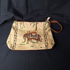 Vintage Boho Marlo Embroidered Elephant Tropical Beaded Canvas Shoulder Bag